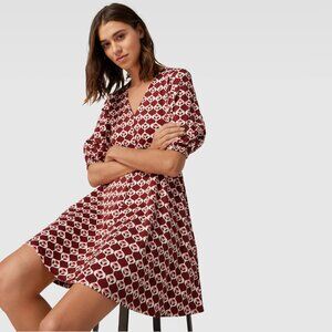 Weekend Max Mara Cinghia Flared Dress Geometric Print Brick Red White S #A1164